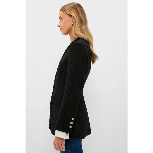 Tuckernuck Shay Jacket, Medium, Black Tweed Collarless Braided Trim Blazer New - Picture 5 of 14